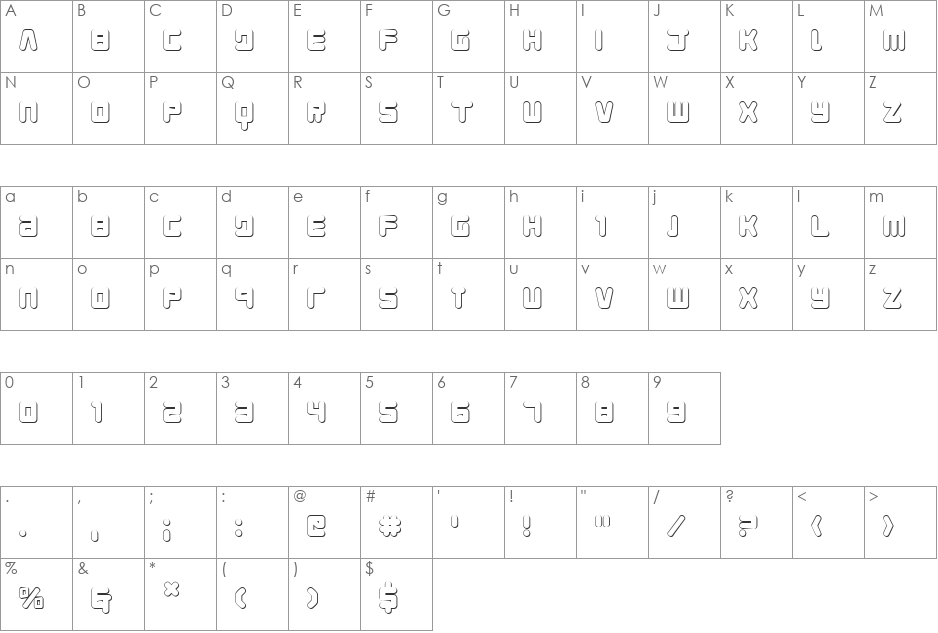 Young Techs 3D Italic font character map preview