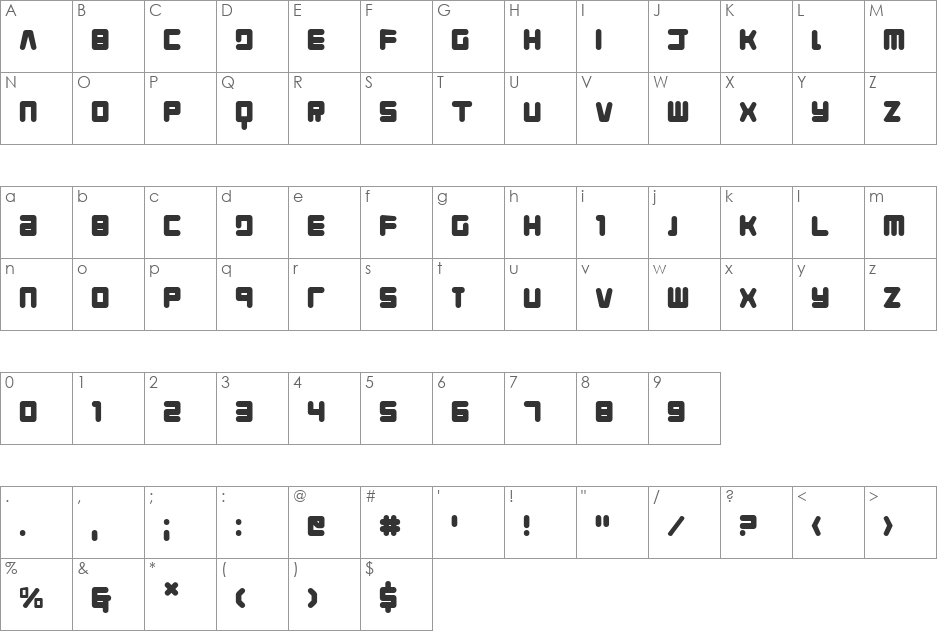 Young Techs Expanded Italic font character map preview