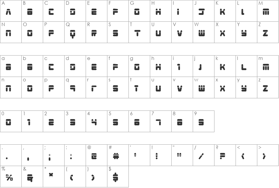 Young Techs Laser font character map preview