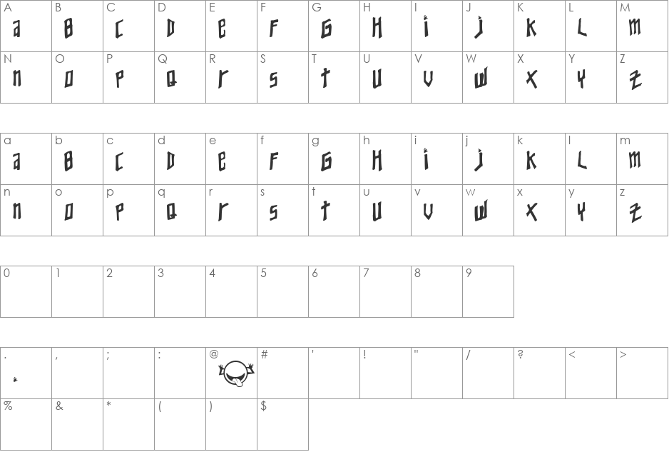 Young Zaphod font character map preview