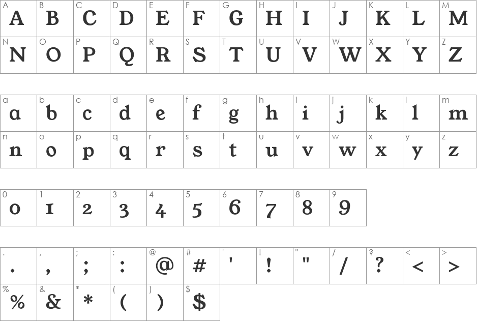 YoungSerif font character map preview