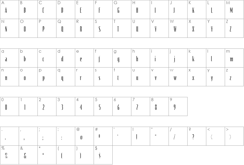 BitsCondensed font character map preview