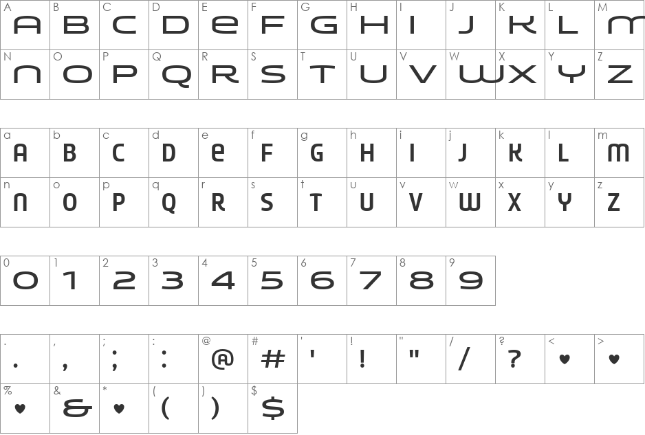 YounionOne FY font character map preview