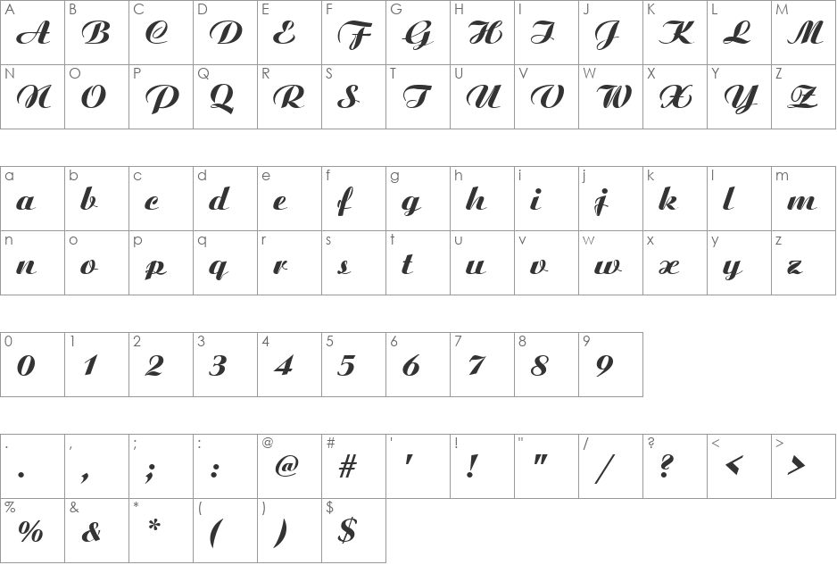 BitScript font character map preview