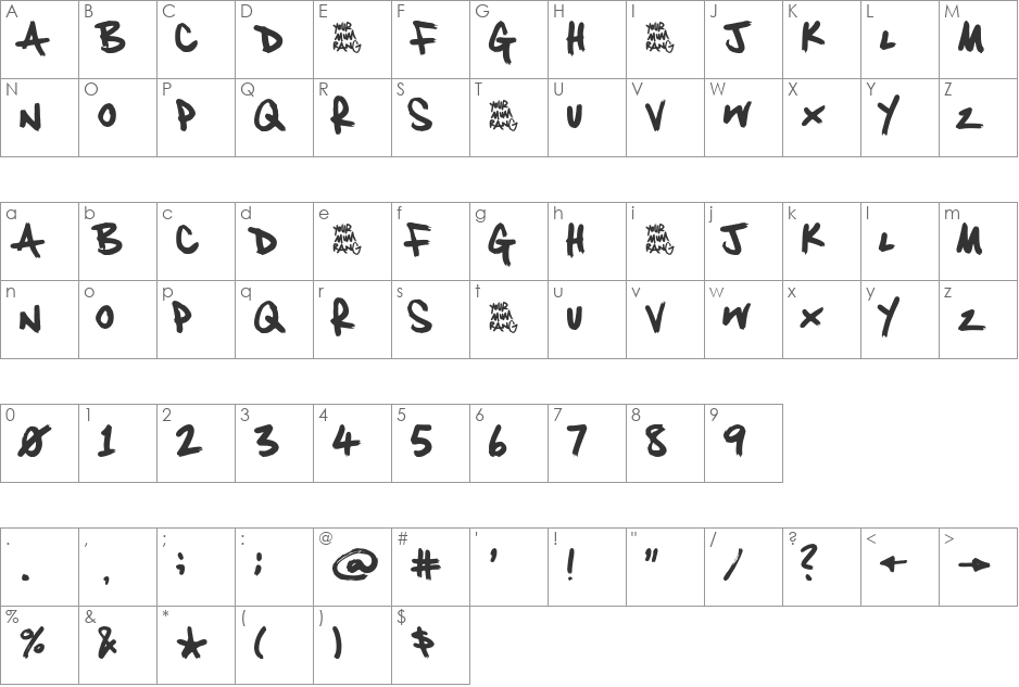 Your Mum Rang font character map preview