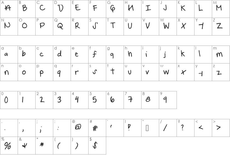 YourForever font character map preview