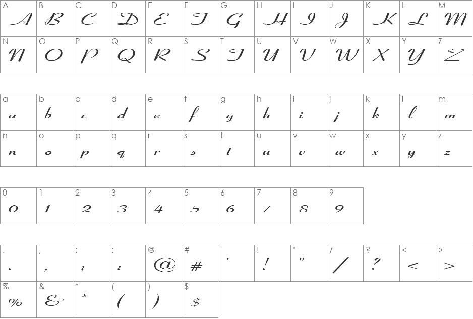 Yours 5 font character map preview