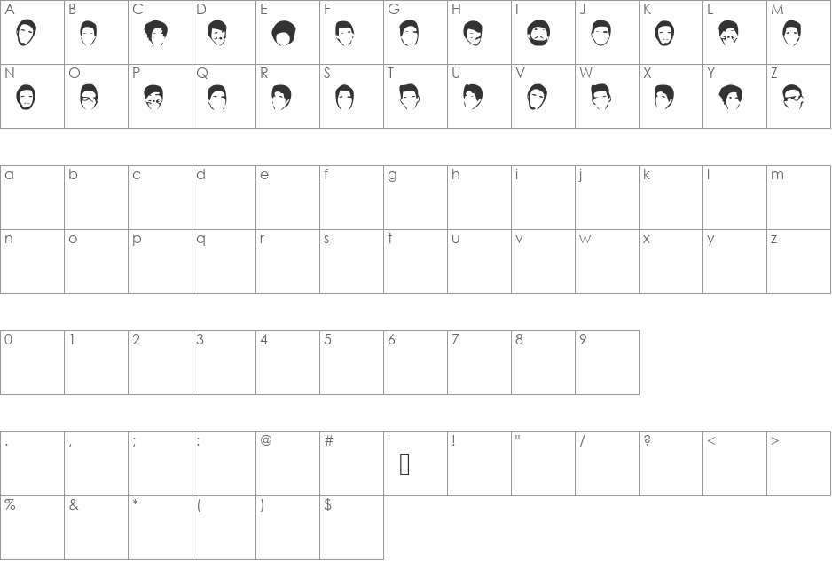 Youtubers font character map preview