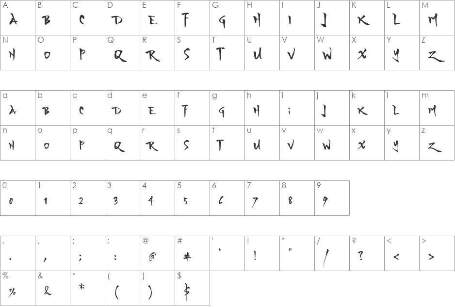 YOZAKURA font character map preview