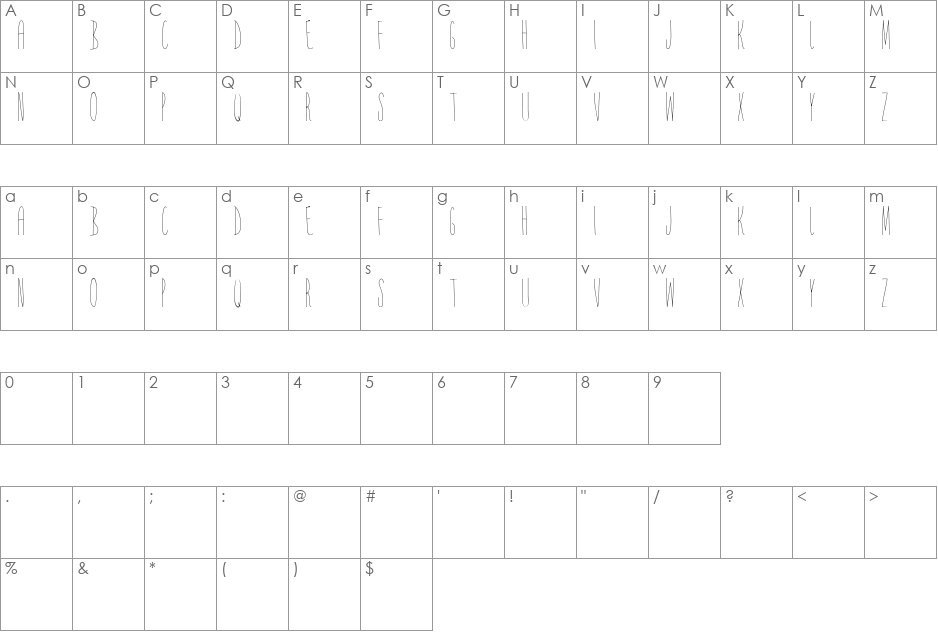 YR FACE font character map preview