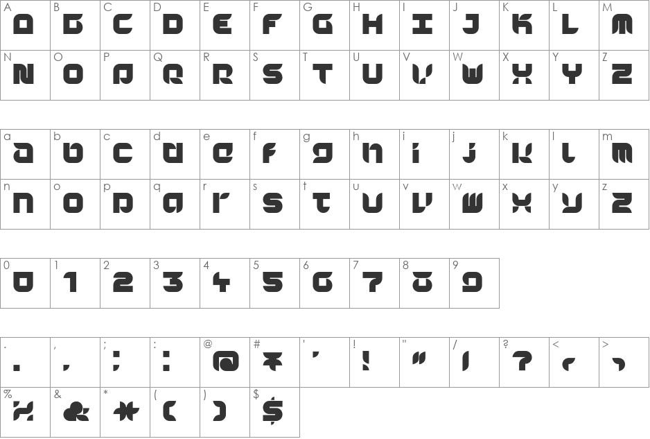 Yr72 font character map preview