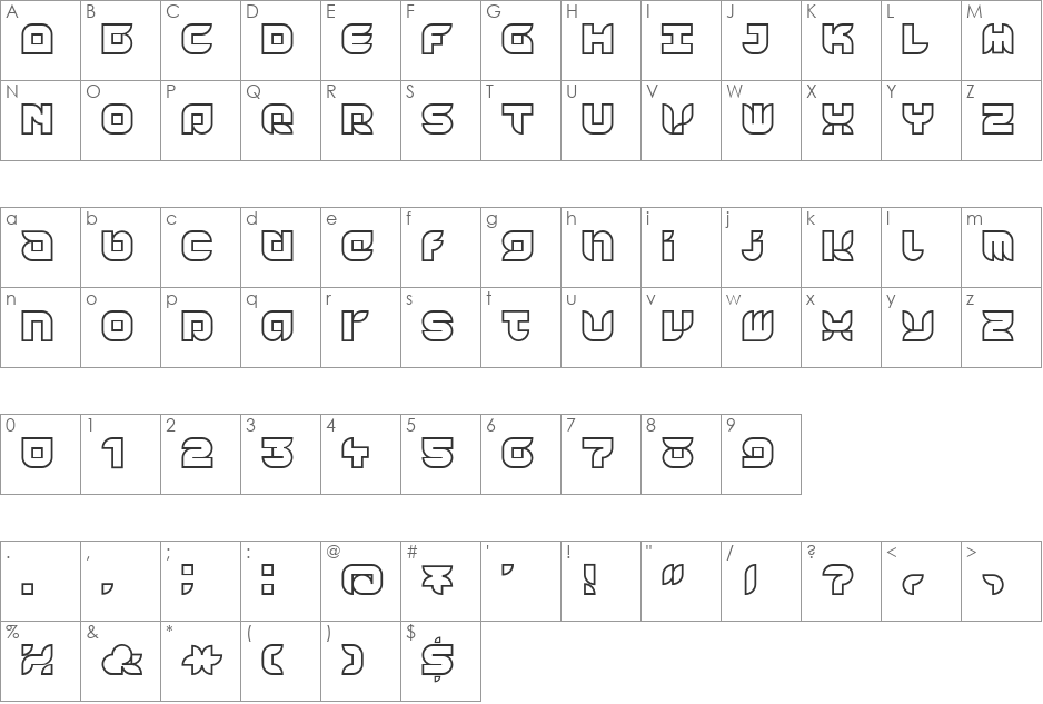 Yr72 font character map preview