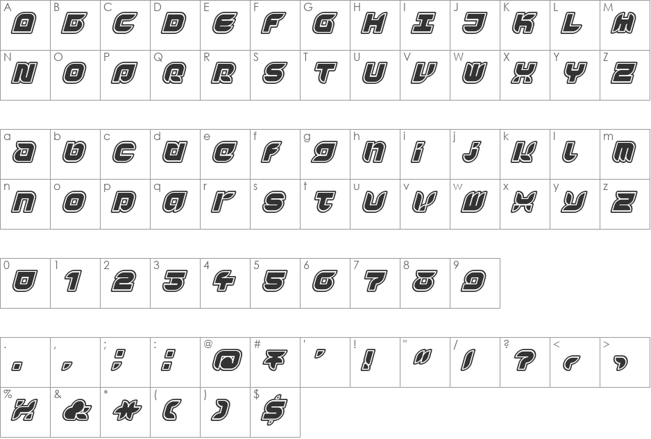 Yr72 font character map preview
