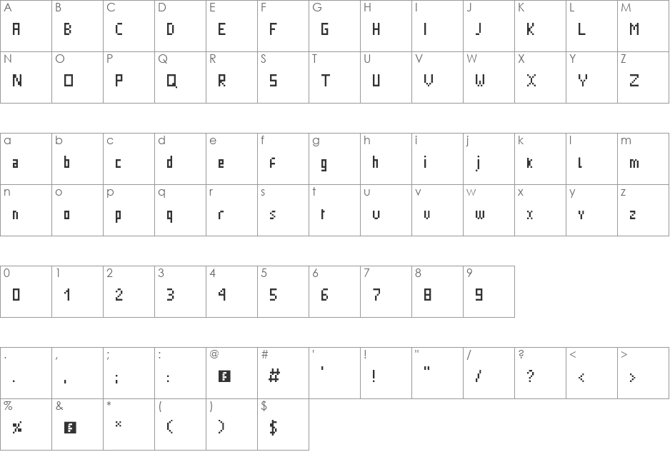 Yrael Oldschool font character map preview