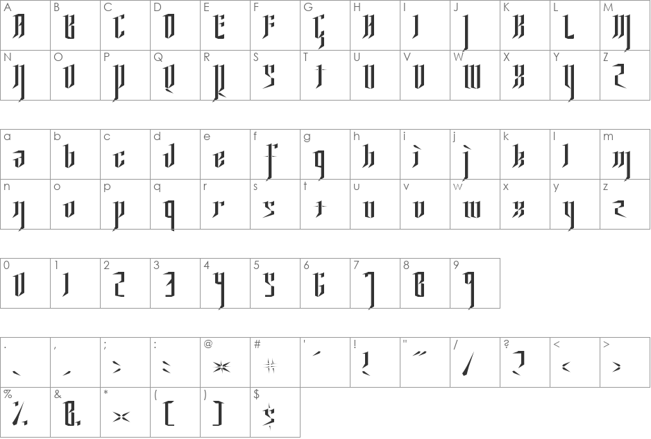 Ysgarth font character map preview