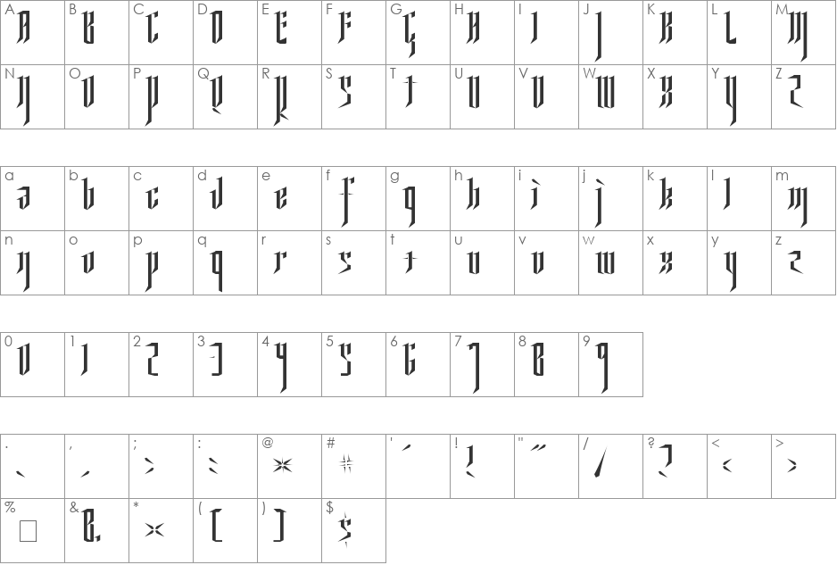 Ysgarth English font character map preview