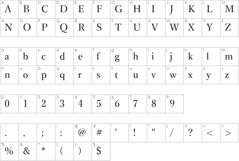 Yu Mincho Demibold font character map preview