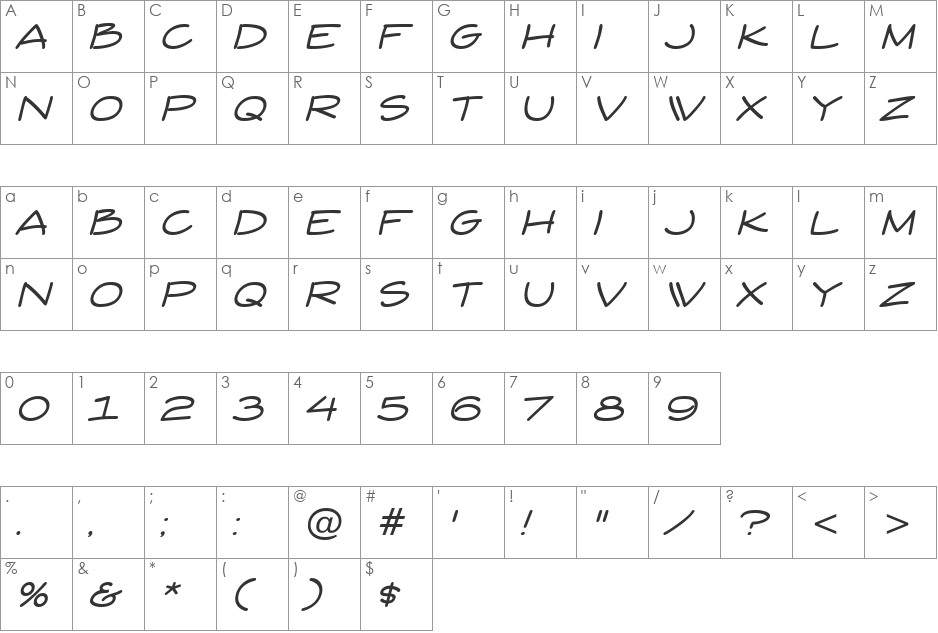 Yuba BTN font character map preview