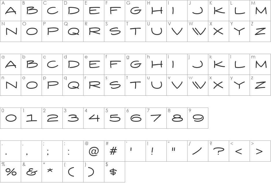 Yuba BTN Expanded font character map preview