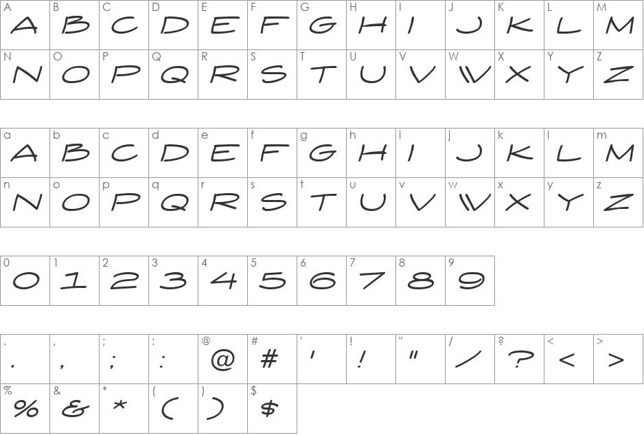 Yuba BTN Expanded font character map preview