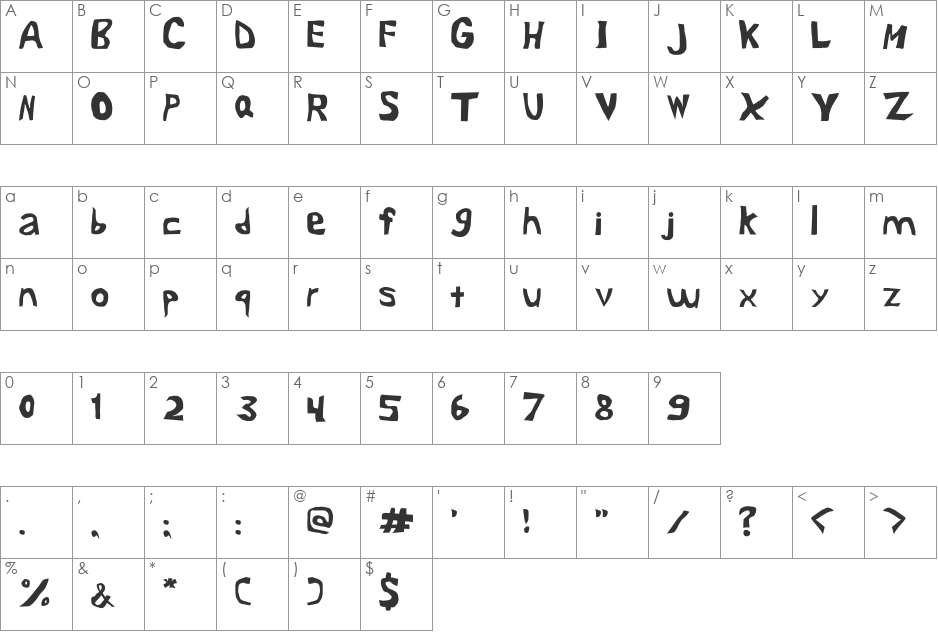 Yuck font character map preview