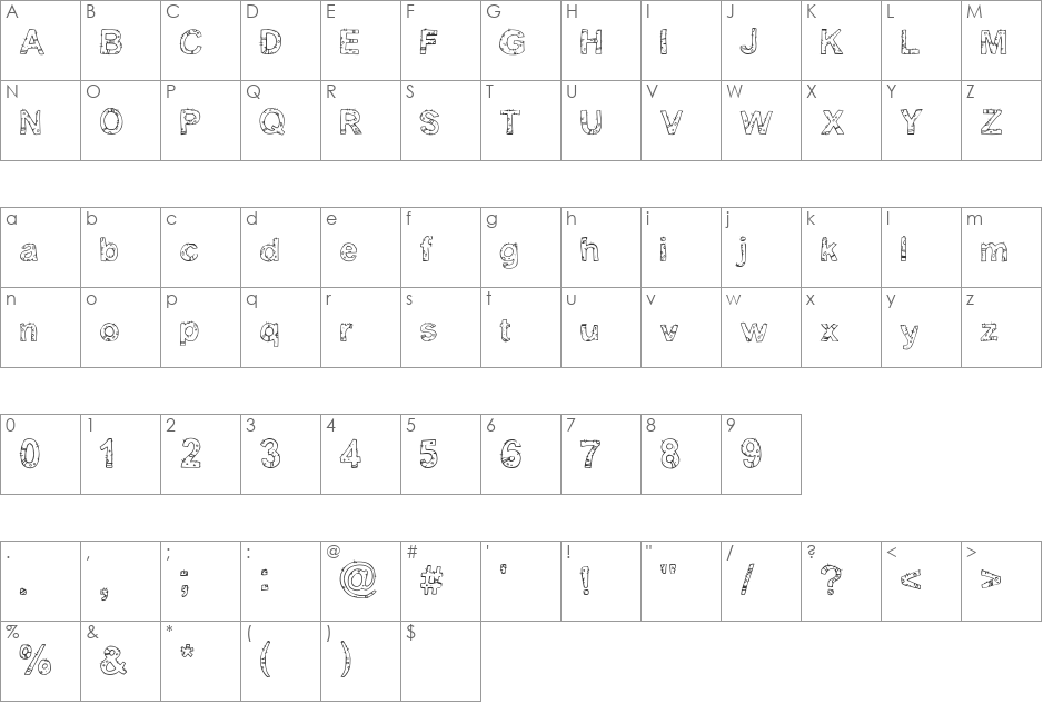 Yugly font character map preview