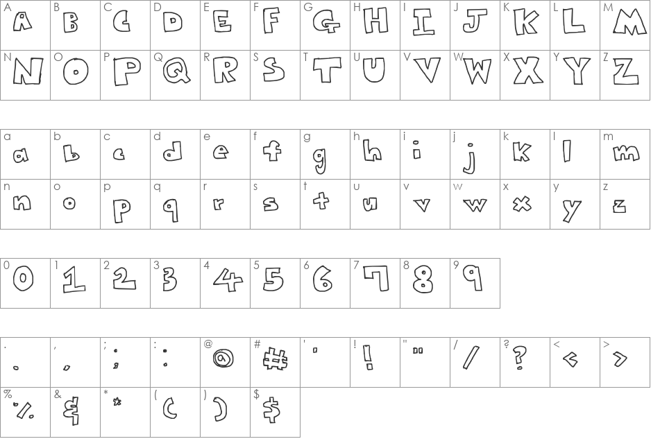 Yujin Bubbles font character map preview