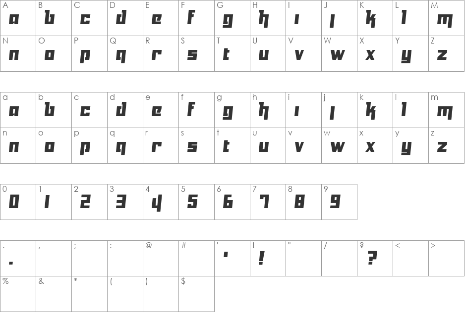 Yukarimobile font character map preview