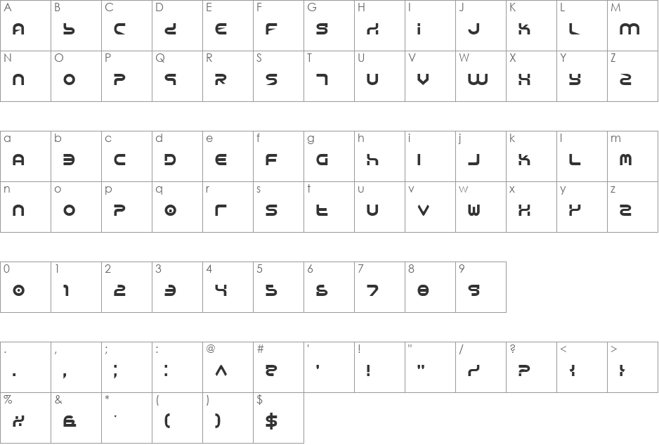 Yukon Tech font character map preview