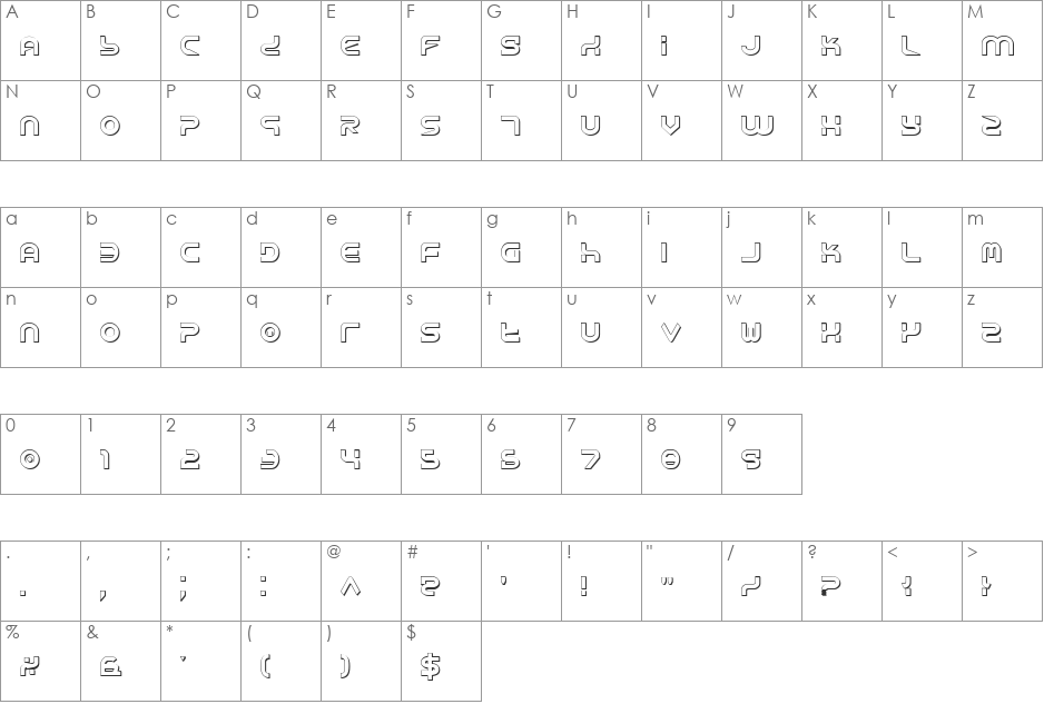 Yukon Tech Shadow font character map preview