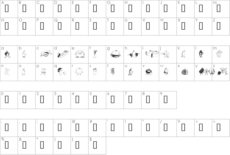 Yummi font character map preview