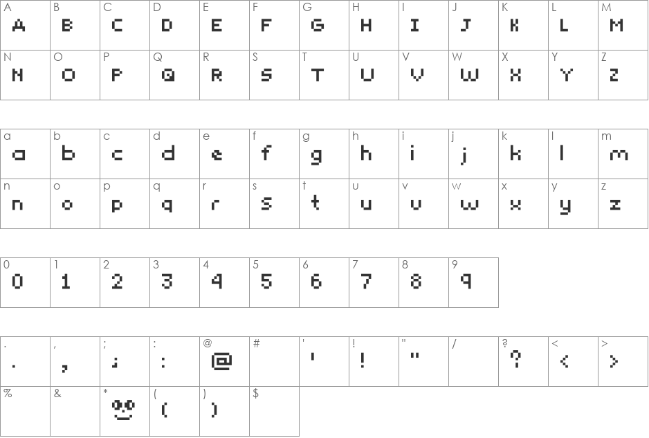 Yunapixel font character map preview
