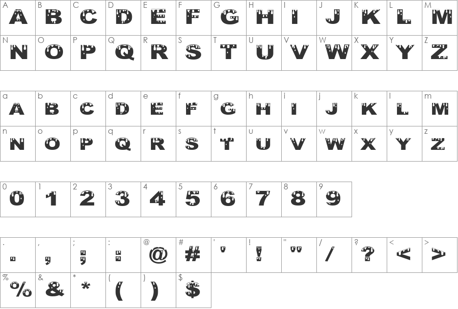 Yurine Overflow font character map preview