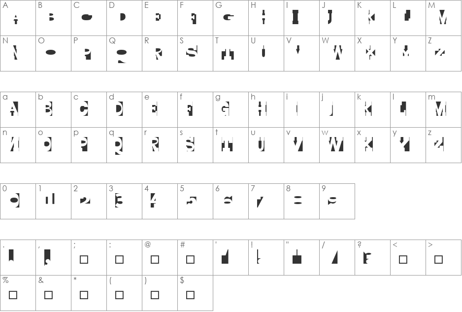 Yurnacular font character map preview
