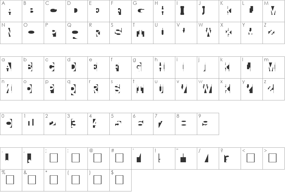 Yurnacular font character map preview