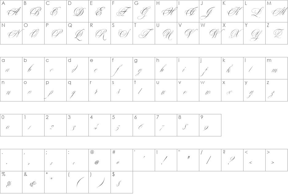 Yvette font character map preview