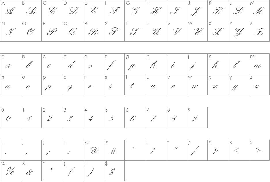 YvonneBecker font character map preview