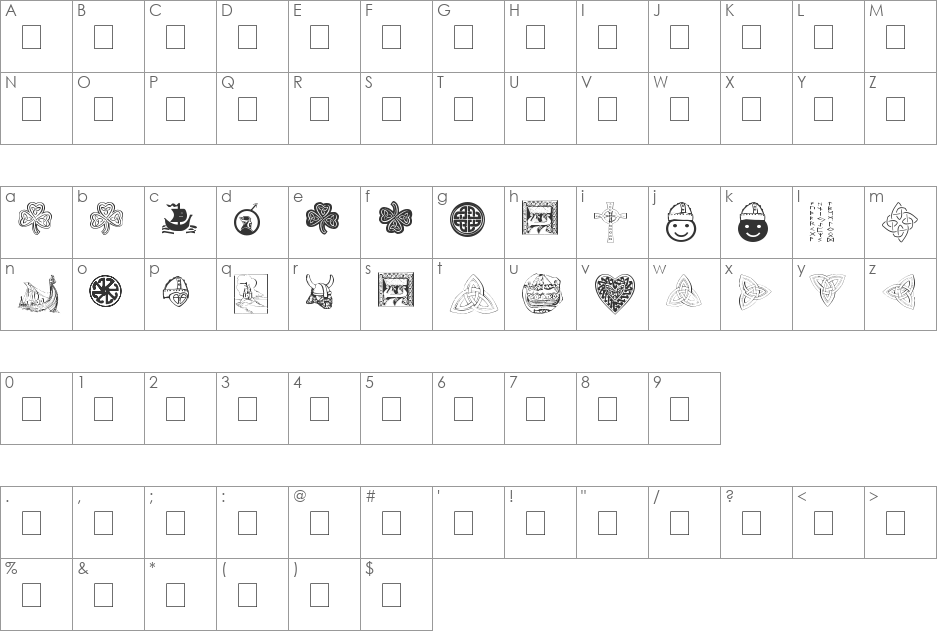 YY Norseman Dingbats font character map preview