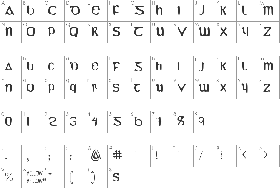 YY Uncial Most Irish Molded font character map preview