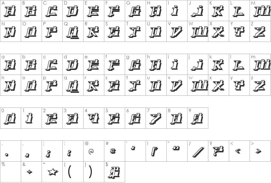 Yytrium font character map preview