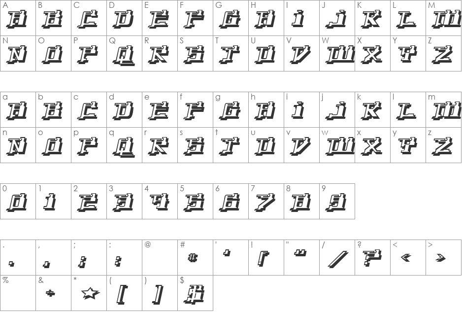 Yytrium Dioxide font character map preview