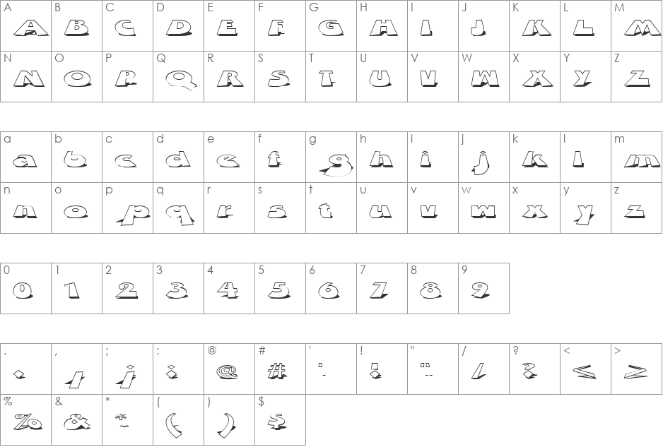 Z Dabble Down font character map preview