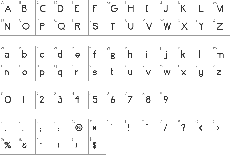 Zaandam font character map preview