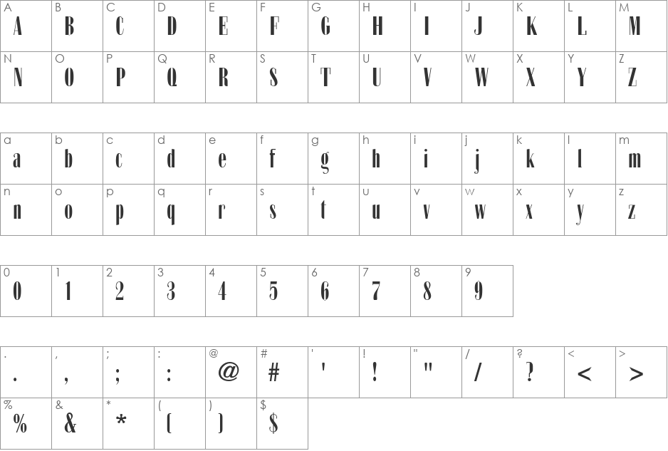 Zabatana Poster font character map preview