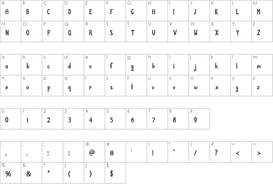 Zabdilus font character map preview