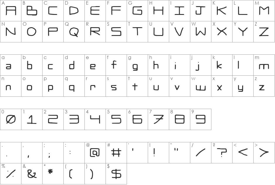 Zaboodla font character map preview