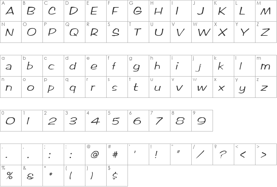 Zabrze font character map preview