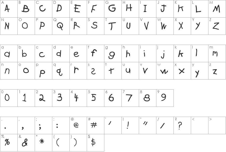 Zachary font character map preview