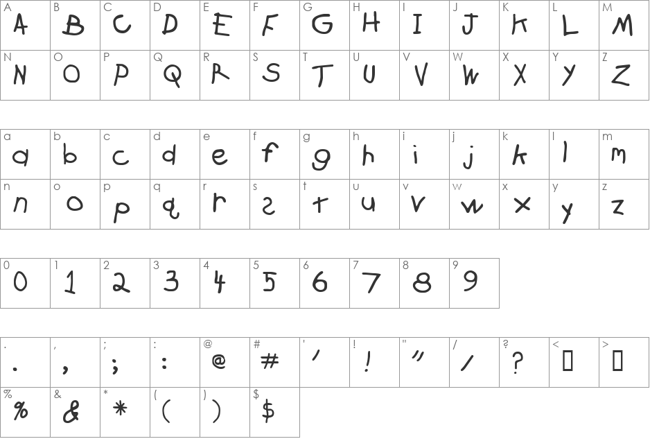 Zachary font character map preview