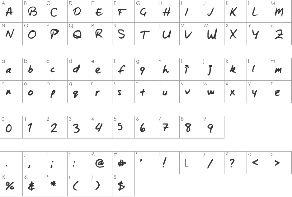 ZacharyBinx font character map preview